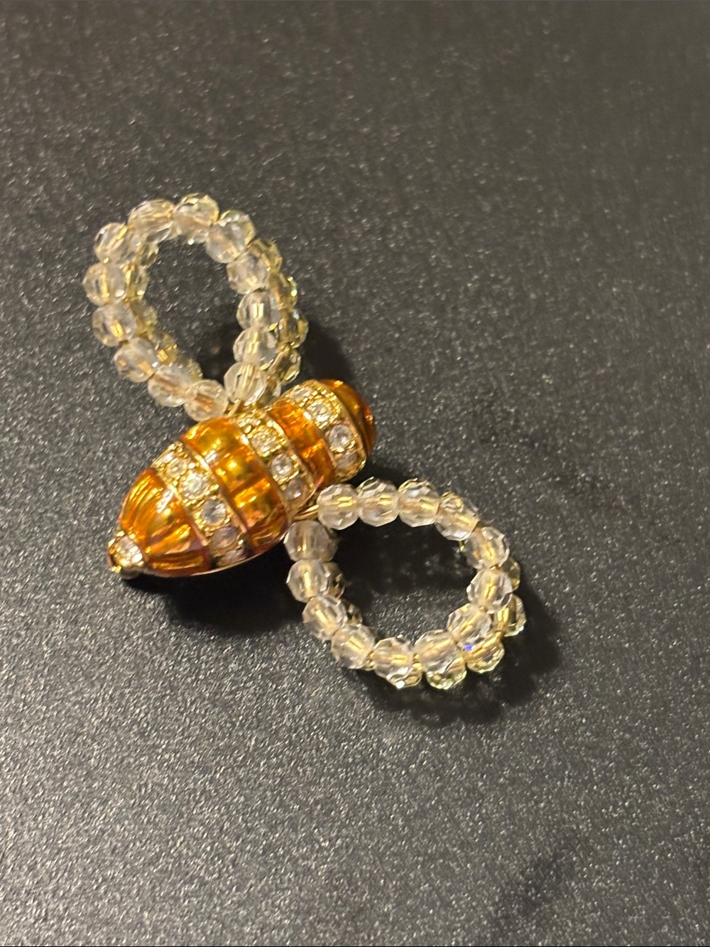 Swarovski Gold-Tone Bee Brooch with Clear‎ and Pale Champagne Beaded Wings - Picture 6 of 8